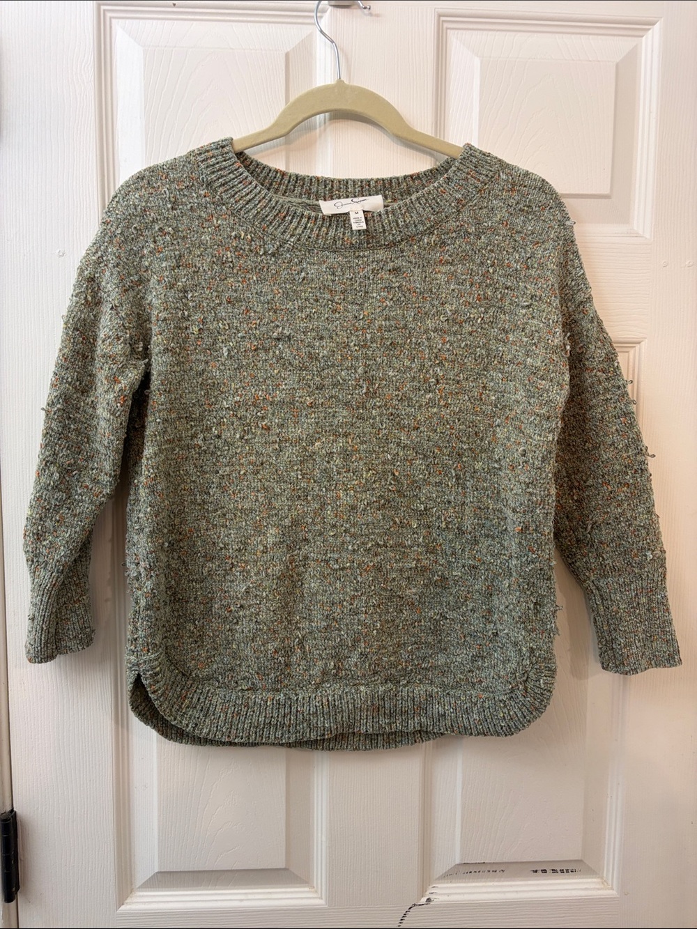Jessica Simpson Sage Green Tweed Crewneck Sweater